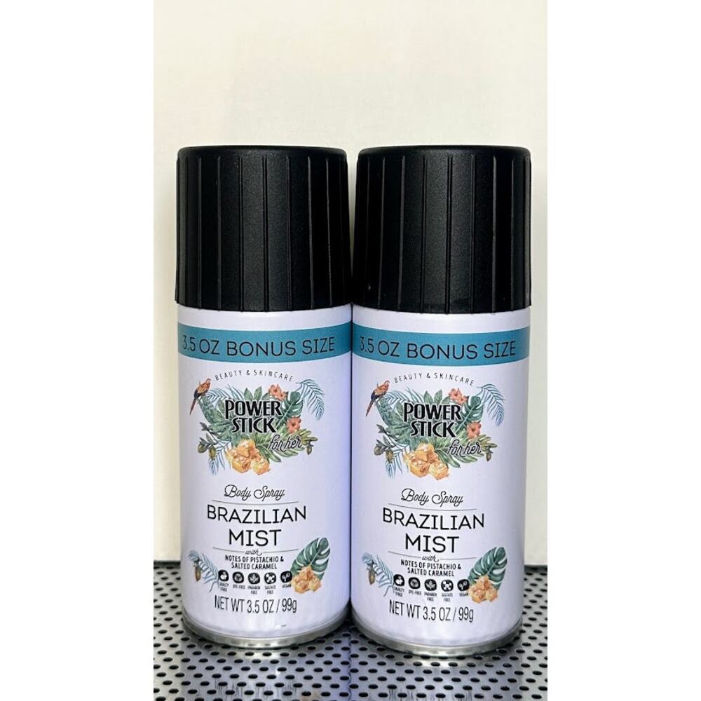Lot of 2 Power Stick Brazilian Mist Pistacchio & Salted Caramel Body Spray